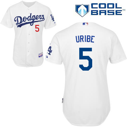 Juan Uribe #5 MLB Jersey-L A Dodgers Men's Authentic Home White Cool Base Baseball Jersey